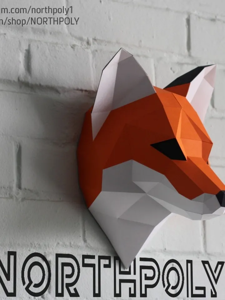 Fox Head Papercraft, Digital Template, PDF Download, Gurko, Trophy, 3D Low Poly, Pepakura, DIY Origami, Paper Decor, DIY Gift