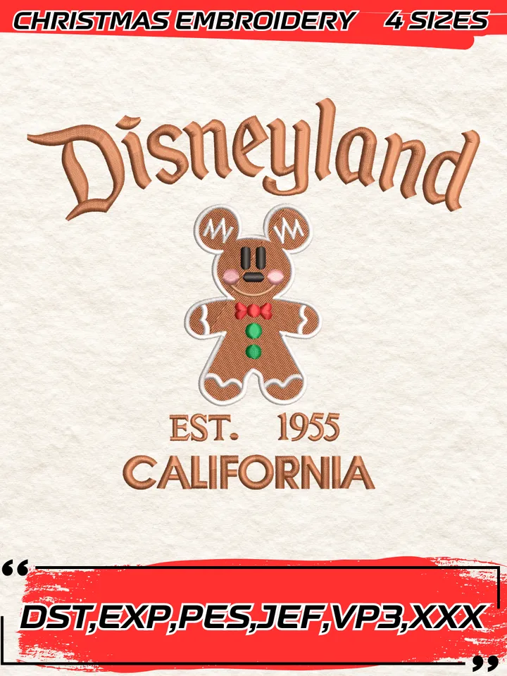 Disneyland California Est.1955 Embroidery Machine Design,Mickey Mouse Embroidery Design,Christmas Embroidery Design,4 Sizes,Digital Download