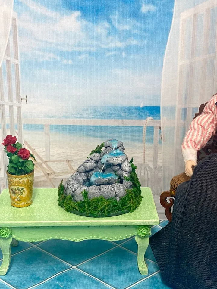 Tabletop fountain for dollhouse. Fountain. Puppet miniature. 1:12. Doll accessories.