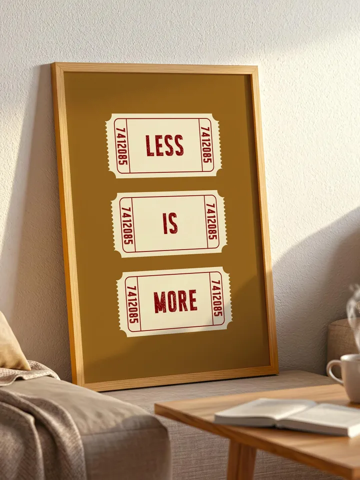 Less Is More Ticket Poster – Minimalist Quote Wall Art, Retro Vintage Ticket Style Digital Download, Personalized and Customizable