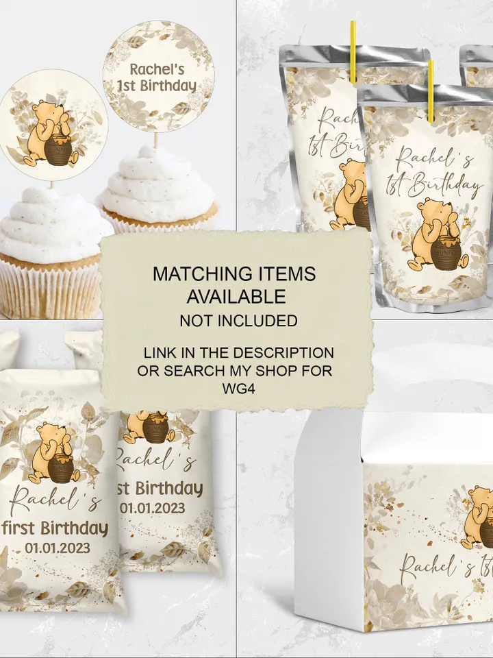 Editable Favor tag Winnie the Pooh; Winnie the Pooh 1st Birthday; Printable thank you tag sticker; Pooh Party Decoration; Wg4