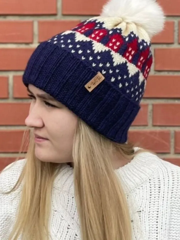 Blue knitted jacquard hat