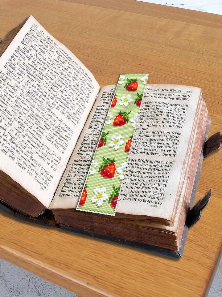 Bookmark Strawberry cross stitch download PDF Summer cross stitch chart Digital bookmark fruit Red berries xstitch Floral embroidery #B48