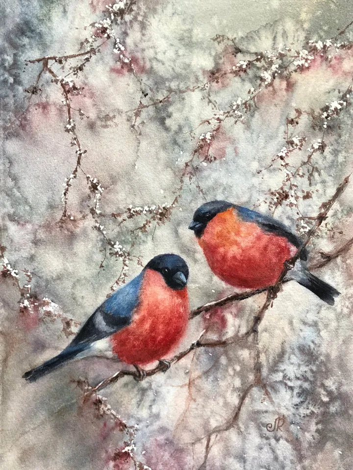 Birds Painting Original Watercolor Painting Animal Wall art Birds Artwork