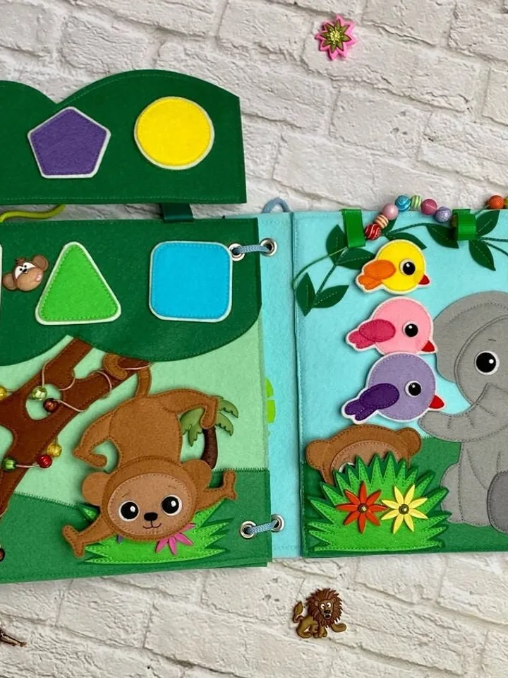 Animals Quiet book pattern pdf, Africa Felt activity book pattern, DYI Quiet book sewing for kids 2, 3, 4 year old, Baby soft book tutorial