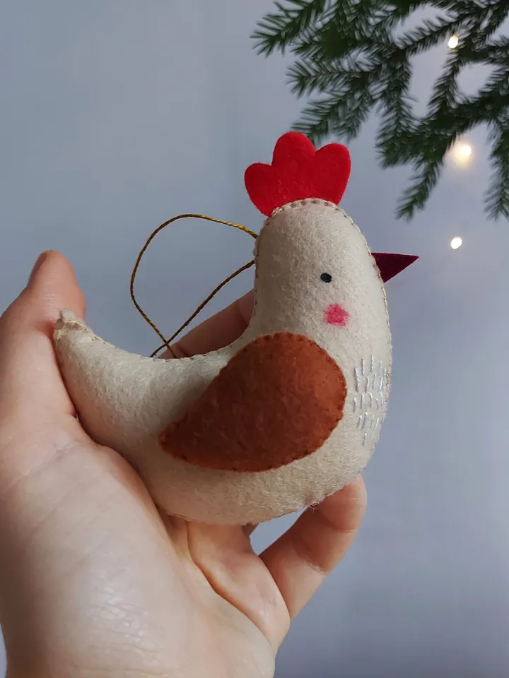 Felt Chicken ornament SET of two for Easter decor
