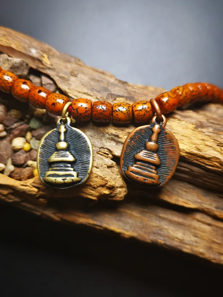 Gandhanra Handmade Mala Counter Pendant,Stupa, Pagoda, Prayer Beads Accessories,Made of Brass