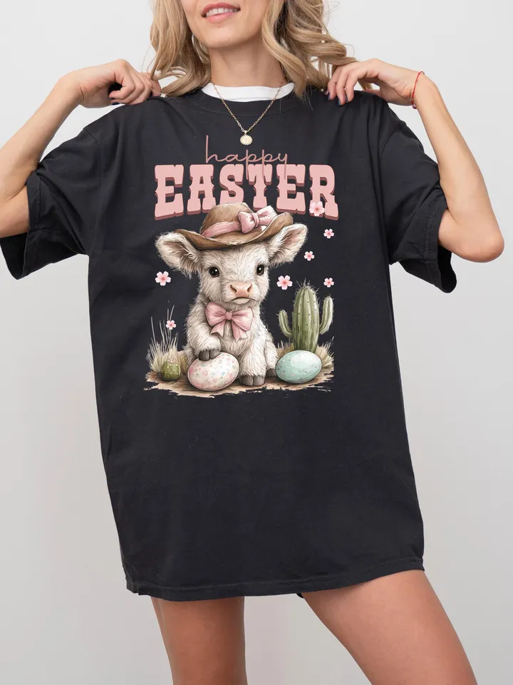 Easter Day Highland Cow PNG, Cute Cow Easter Png, Retro Easter Png, Happy Easter Sublimation Design, Digital Download