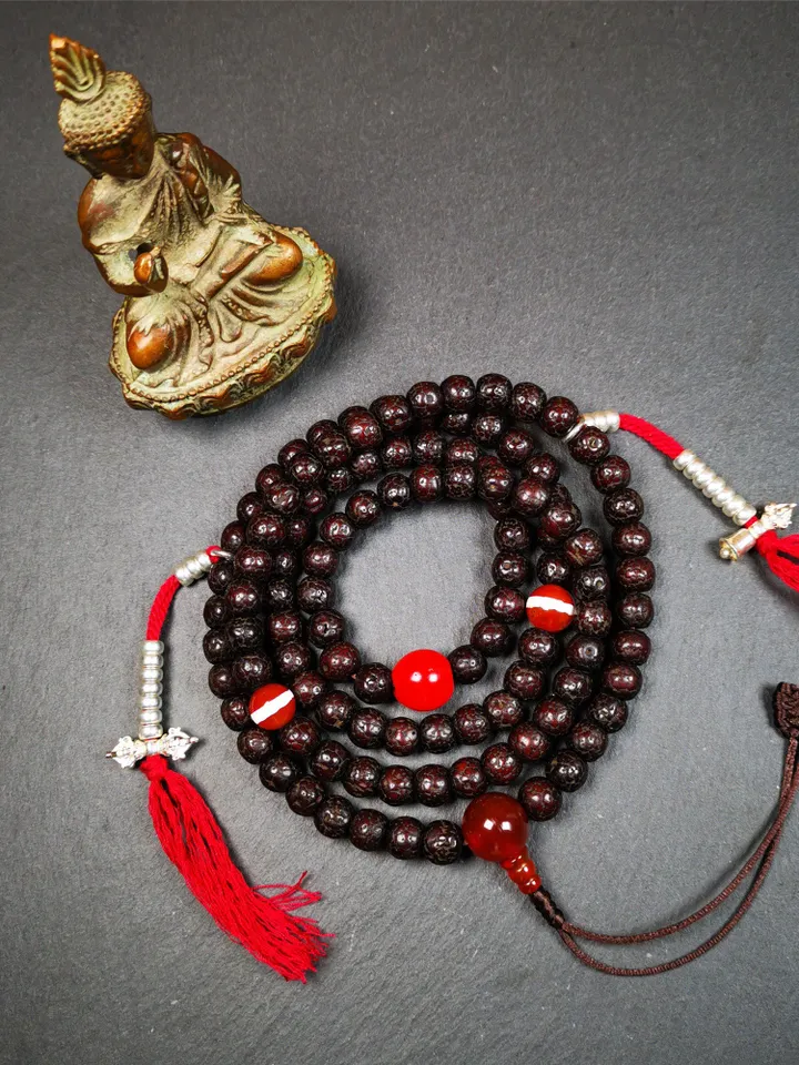 Gandhanra Handmade 8mm 108 Lotus Seed Beads Mala,Barrel Shape Prayer Beads Necklace,Tibeatn Rosary Beads,34" Length