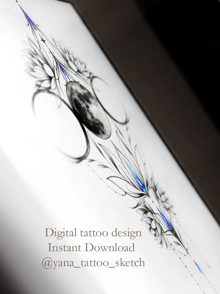Triple Moon Tattoo Design Symbol Triple Moon Tattoo Idea Stencil Sketch, Instant download PDF, JPG