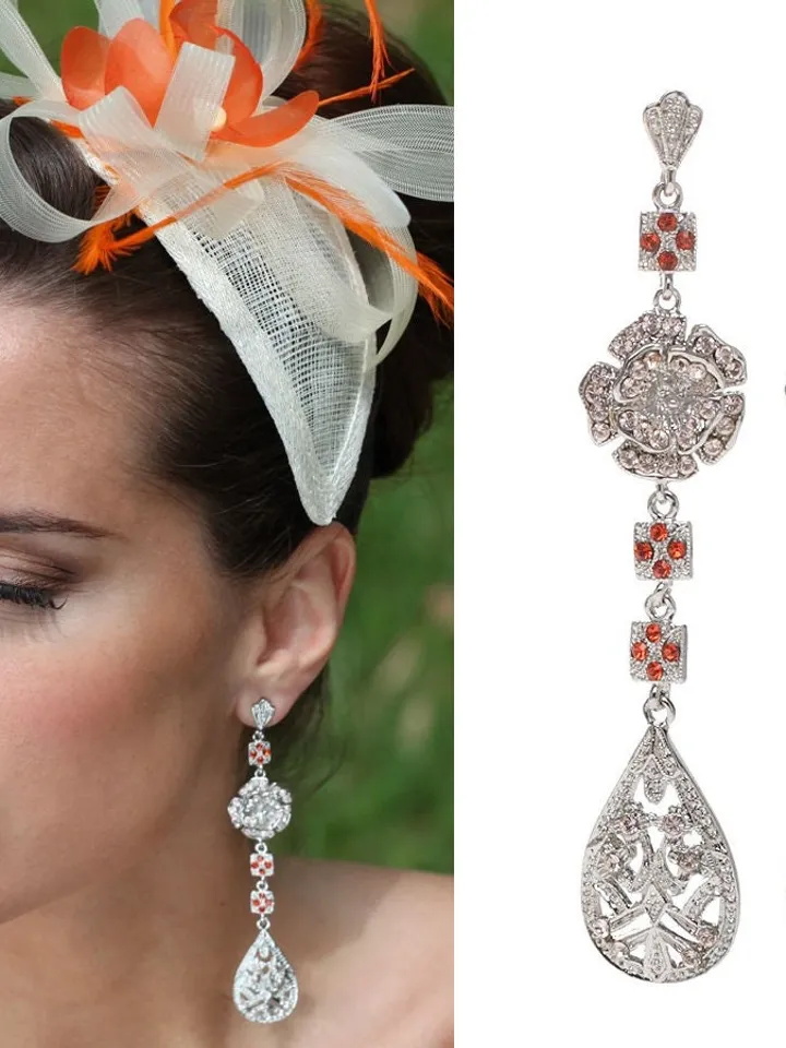 Art deco Wedding Earrings, Swarovski Crystal Bridal Earrings, Gatsby Wedding Earrings, Long Boho Bridal Earrings , Vintage style Jewelry