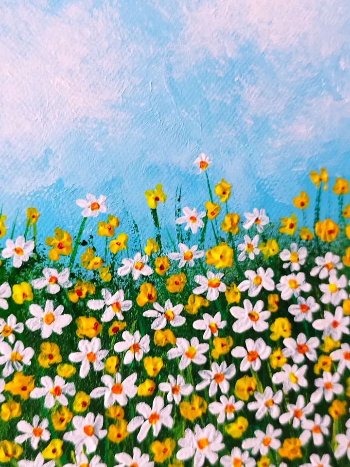 Daisies Painting Wildflowers Art Impasto Landscape Artwork