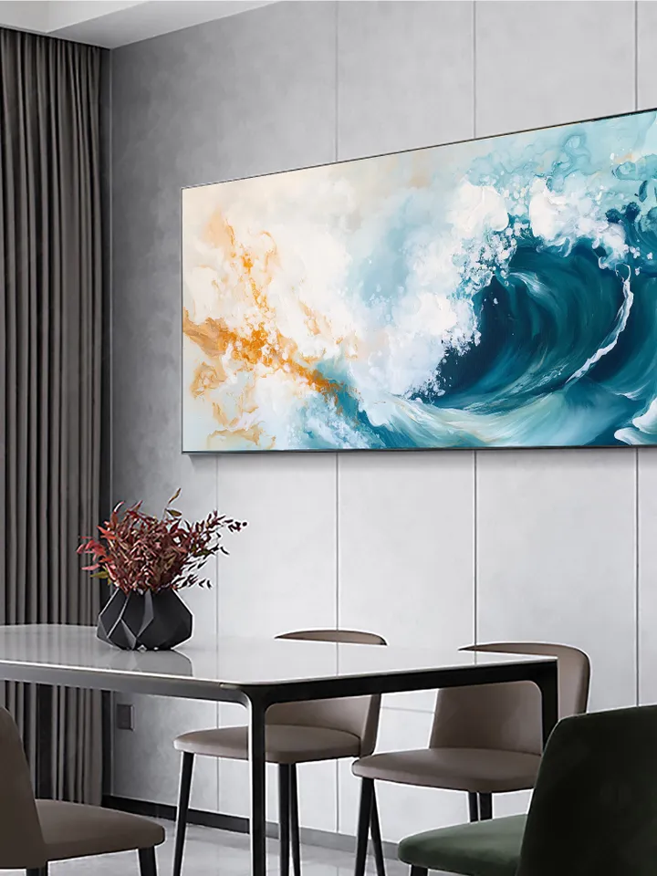 Ocean Wave Painting, Abstract Seascape Art, Blue and Gold Wall Art, Textured Wave Art, Large Canvas Artwork, Original Painting, Bedroom Art