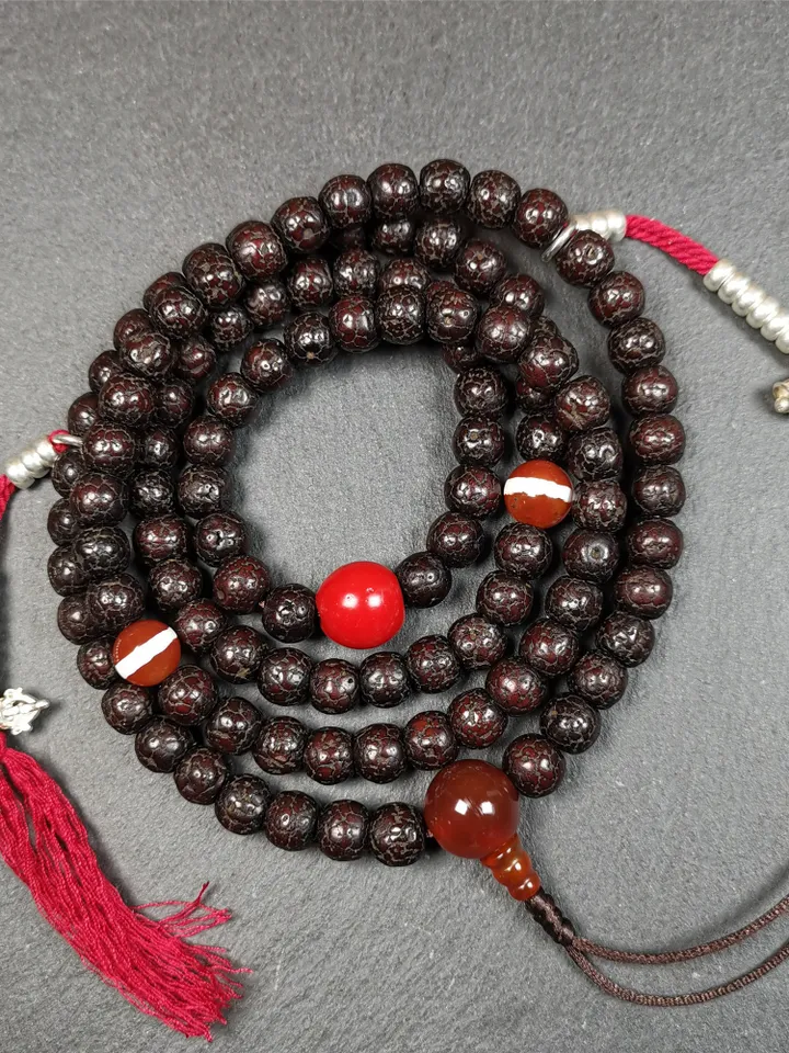 Gandhanra Handmade 8mm 108 Lotus Seed Beads Mala,Barrel Shape Prayer Beads Necklace,Tibeatn Rosary Beads,34&quot; Length