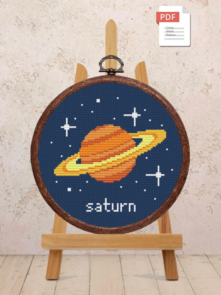 Saturn Cross Stitch Pattern, Planets Cross Stitch Pattern, Saturn Pattern, Space Cross Stitch Pattern, Solar System Patterns #spc006