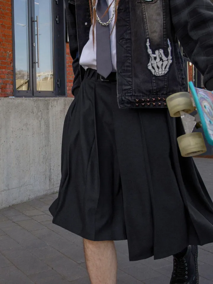 Men's "School Mood" asymmetrical pleated skirt \ Men's skirt \ kilt