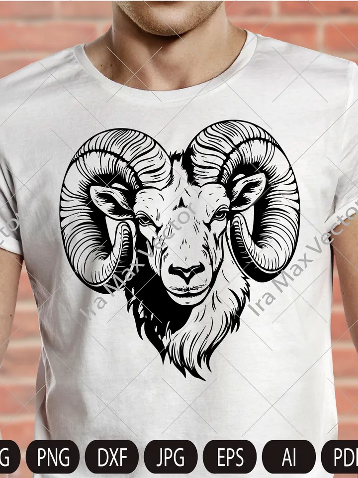 Ram Head SVG, Ram SVG, Aries, Sheep, Farm Animal Graphics Illustration, T-Shirt , Printable Clip Art ,Vector Digital Dxf Png Eps ,Ram logo