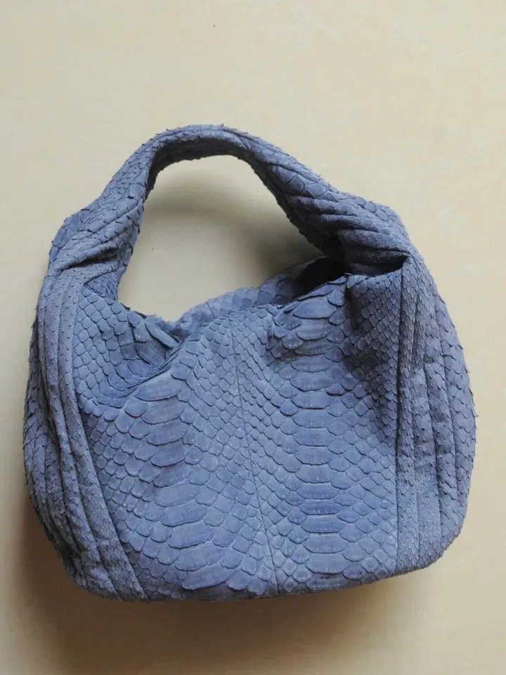 Medium Soft Hobo Classy Sport Woman Stitched Bag | Purse Genuine Python Skin | Dewi Gray Big Elegant Leather Designer Soft Bag Snake |