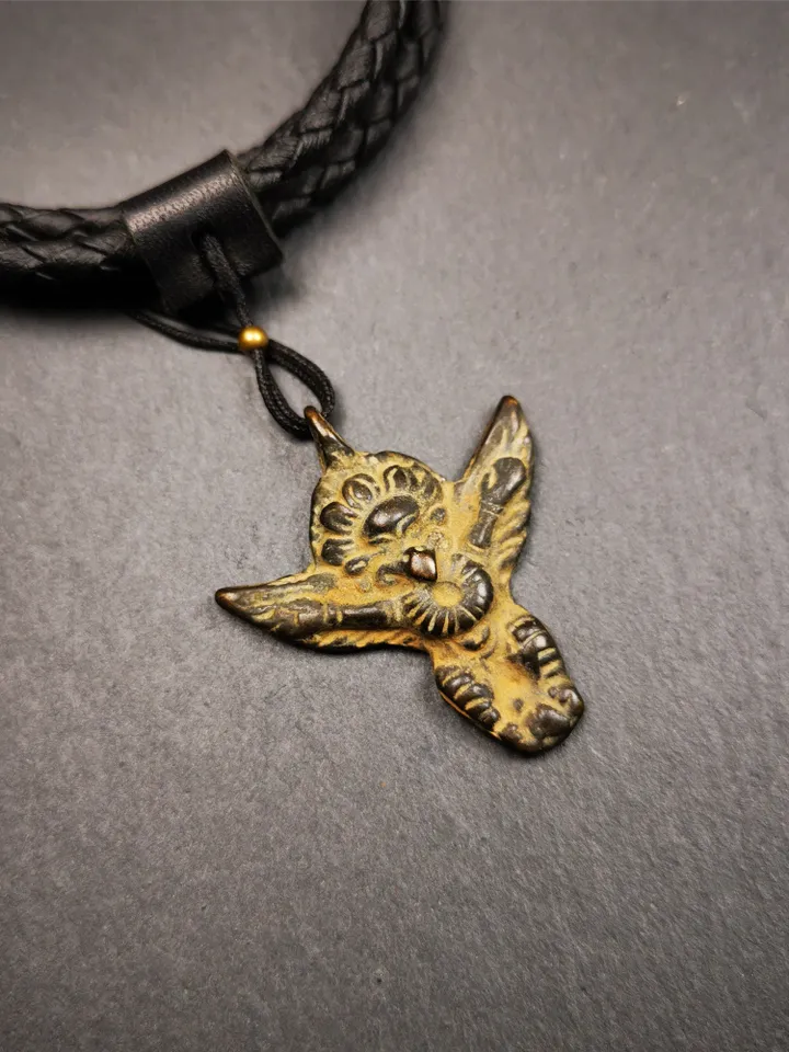 Gandhanra Antique Tibetan Buddhist Amulet Pendant,Garuda,Garula,Suparna,Golden-winged Bird,Made of Cold Iron,1.54"
