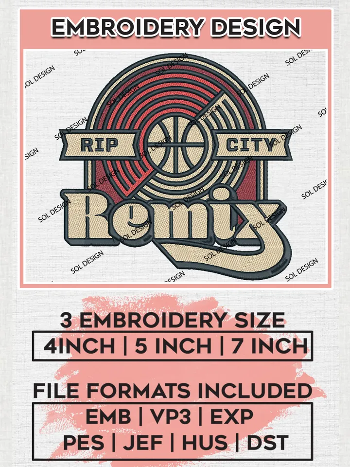 NBA Rip City Remix Team Logo Embroidery Designs, NBA G League Team Embroidery Files, Basketball Machine Embroidery Designs, NBA Rip City Remix Team Logo, Sport Machine Embroidery Design, Digital Download