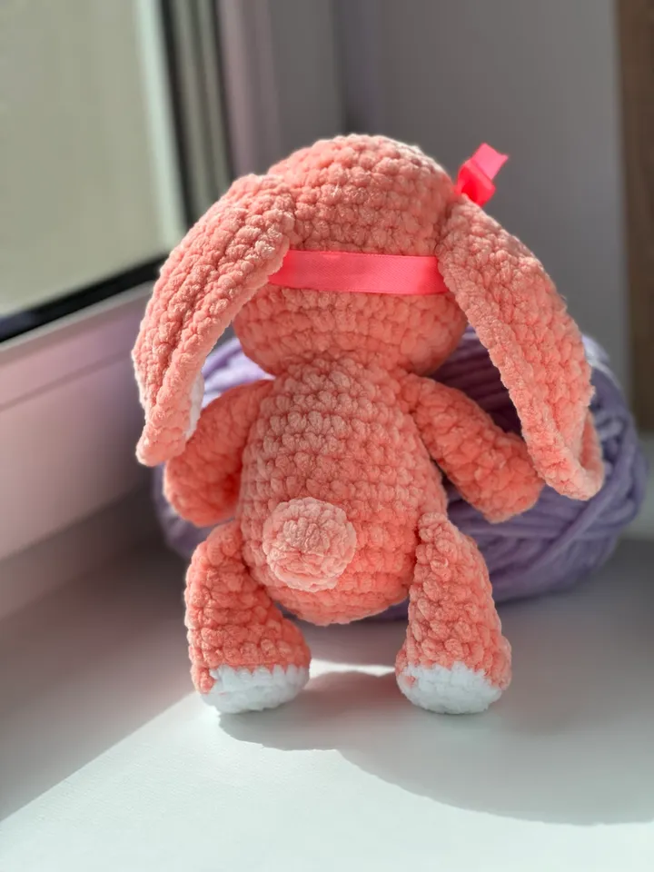 Handmade Crochet Bunny Girl – 21cm Soft Plush Toy with Bow – Gift for Kids
