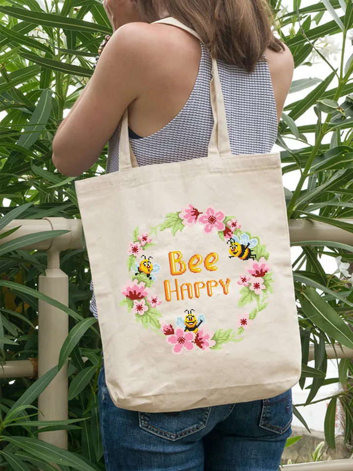 Honey bee cross stitch pattern download PDF, Bee Happy cross stitch Floral wreath cross stitch chart Framed quote embroidery, Bee decor #Q48
