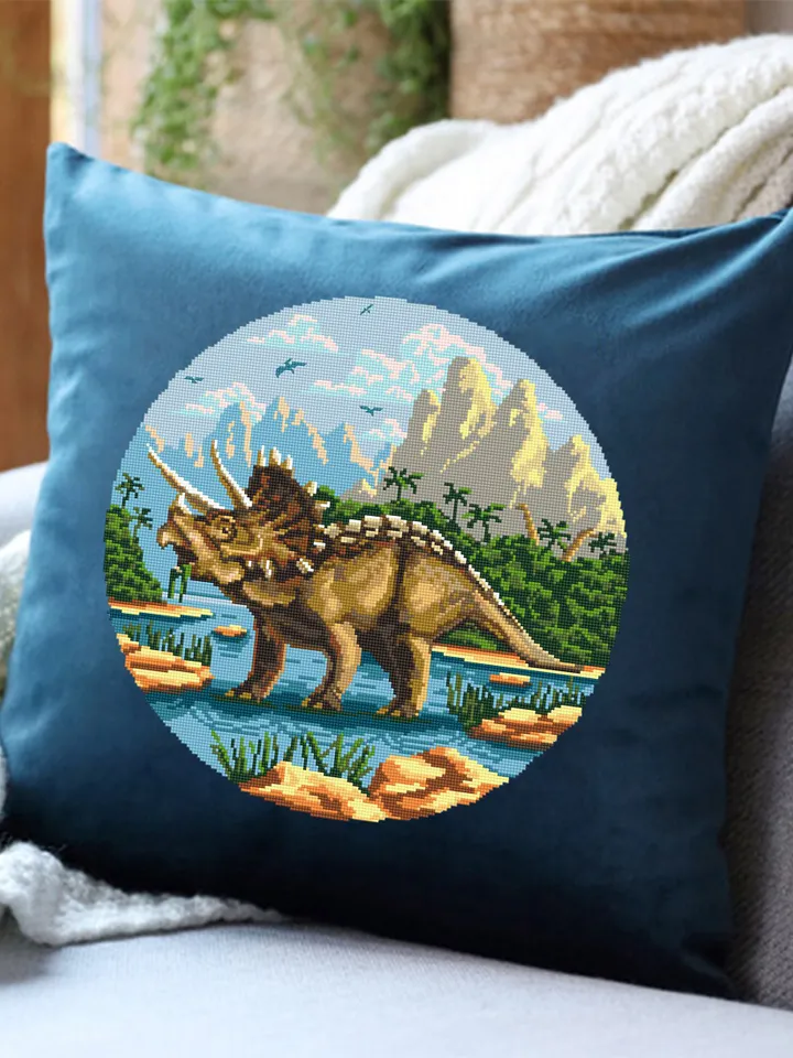 Dinosaur Triceratops cross stitch pattern download PDF Ancient animal cross stitch chart, Dinosaur world cross stitch Mountain landscape #D2