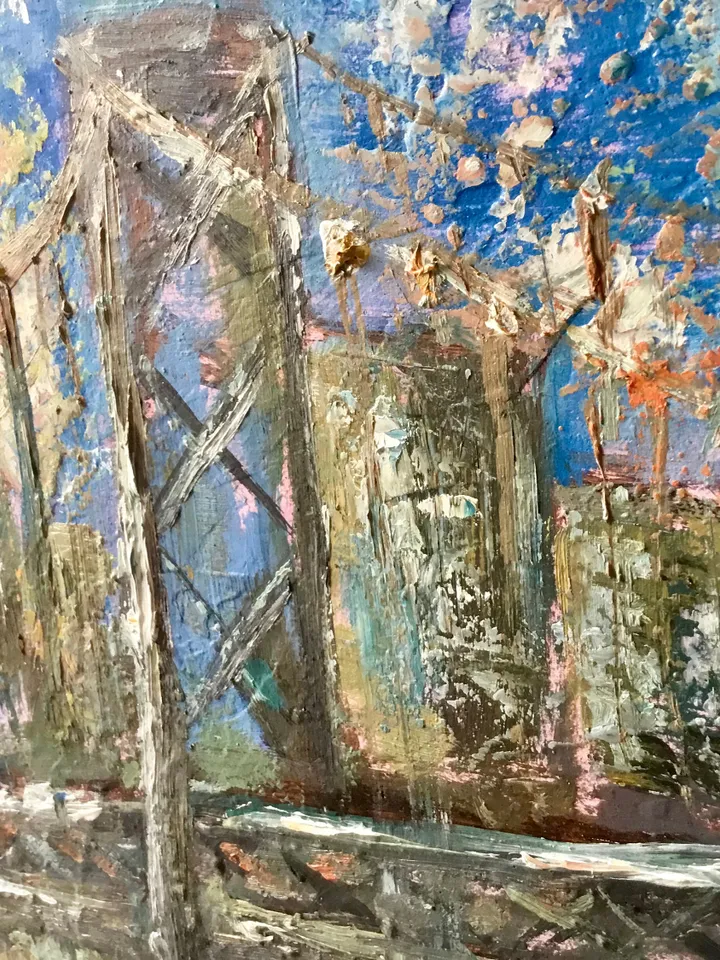 San Francisco at sunset,original oil painting stretched canvas,textured impasto cityscape,USA bridges and cities wall hanging,,large canvas