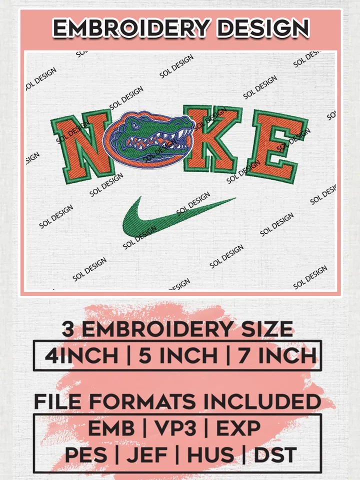 Nike Florida Gators Machine Embroidery Design, NCAA Florida Gators Embroidery Design Design files, NCAA Embroidery Designs, NCAA Machine Embroidery Designs, Digital Download