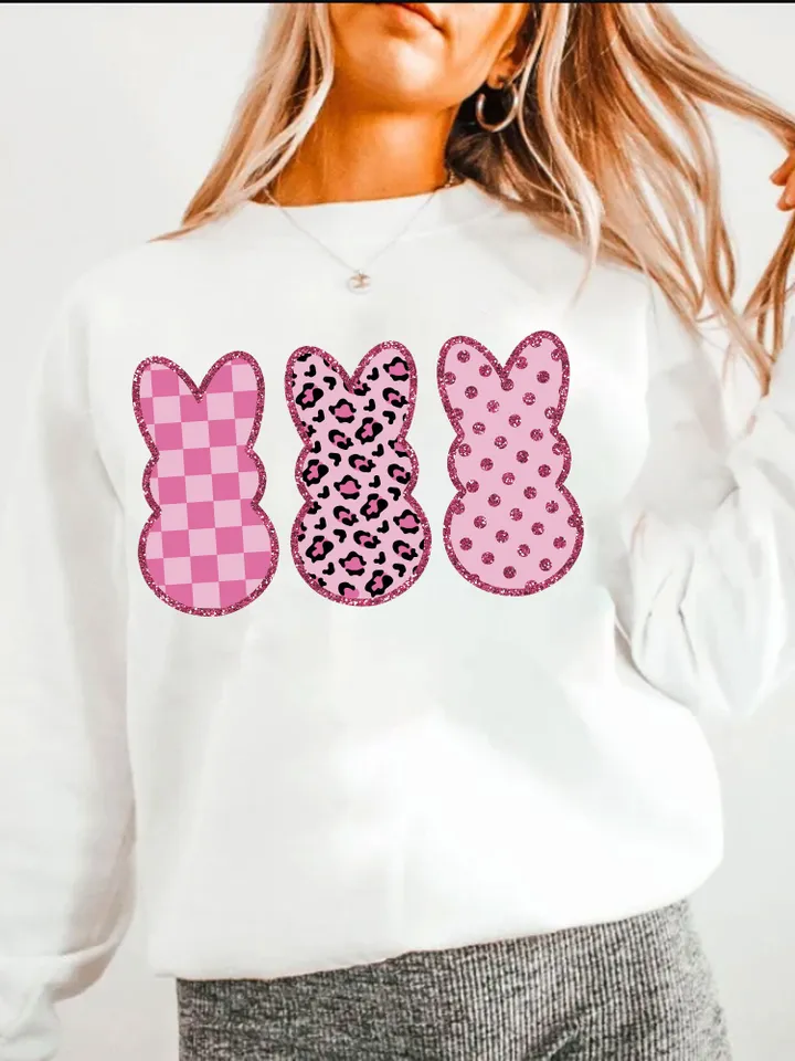 Bougie Bunnies PNG Easter Bunny PNG Easter Shirt Design Preppy PNG Leopard Print Pink Easter Png, Trendy Peeps design, Chekred Glitter