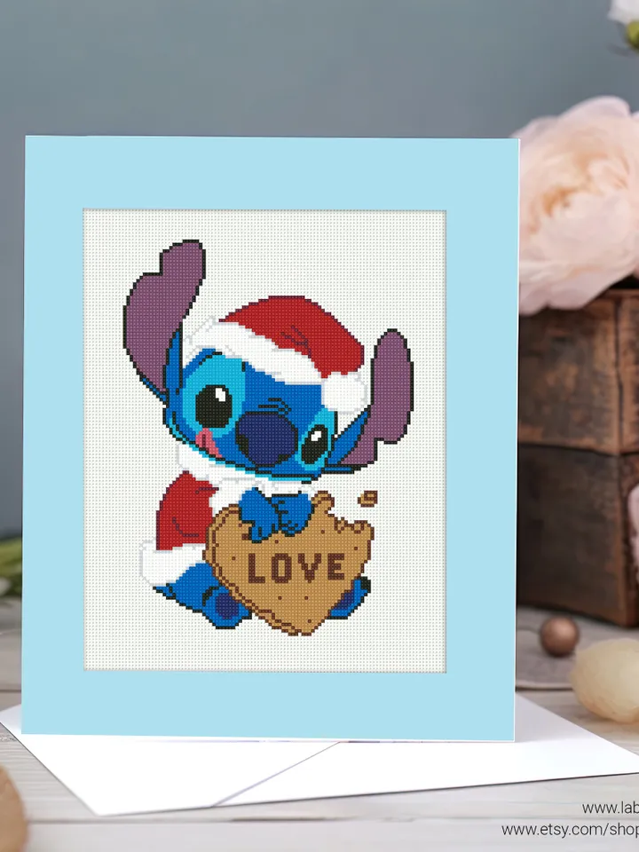Stitch with cookie, Lilo and Stitch cross stitch pattern, Love Hawaii, nursery decor, beginner, modern chart, DIY, embroidery, instant PDF