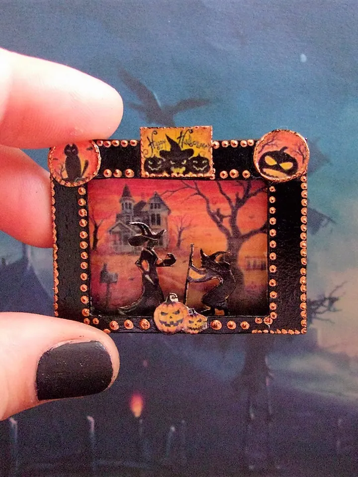 Puppet theater for Halloween. Dollhouse miniature. Handmade. 1:12. Halloween.