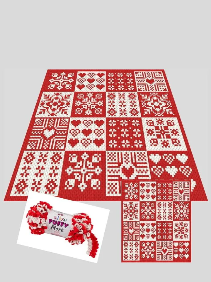 Loop yarn Finger knitted Holiday Granny blanket pattern