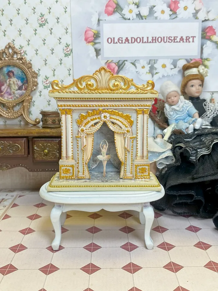 Ballet theater. dollhouse miniature. Classic puppet theater. Author's design Handmade. 1:12. Theater for a dollhouse.