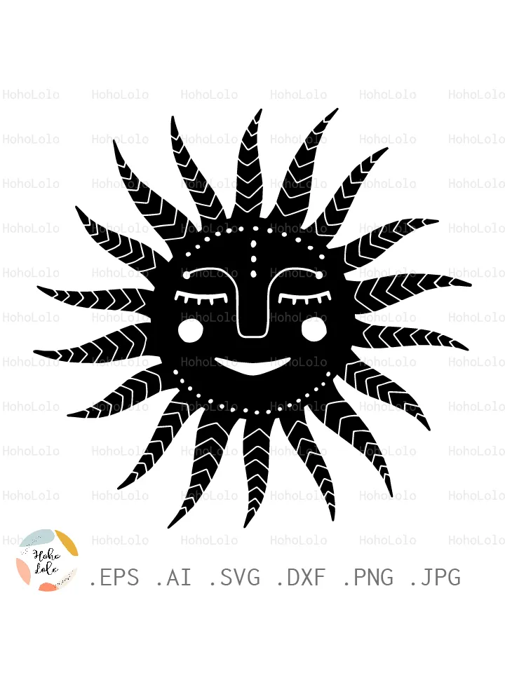 Boho Sun, Sun Silhouette, Sun Cricut, Boho Sun Clipart Png, Boho Sun Linocut, Boho Sun Scandinavian Stencil, Boho Sun Template Dxf