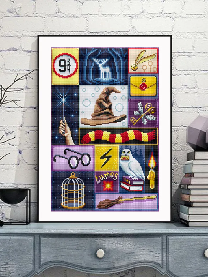 Wizard sampler cross stitch pattern PDF download Wizard school cross stitch chart, Magic pattern digital PDF, Wizard hat, Letter owl #O13