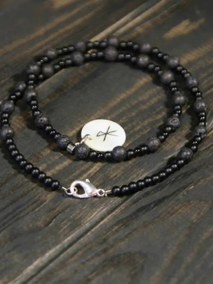 Raven or crow necklace with love rune on the other side. Nacre pearl pendant