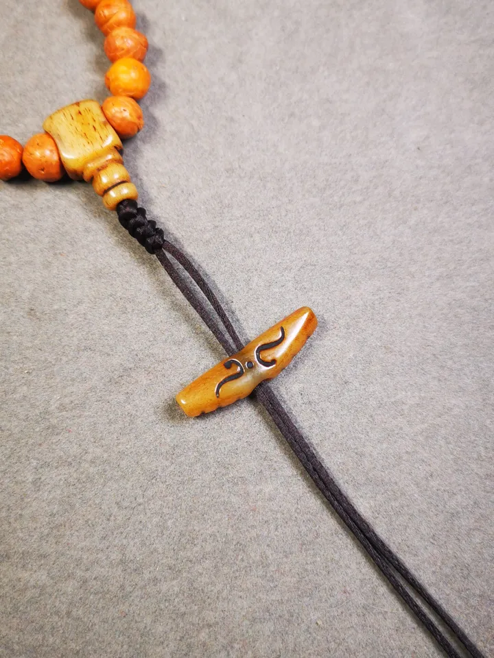Gandhanra Handmade Tibetan Pendant Bead,Bone Carved Spacer Bead for Mala,Ruyi Amulet,Prayer Beads Accessories