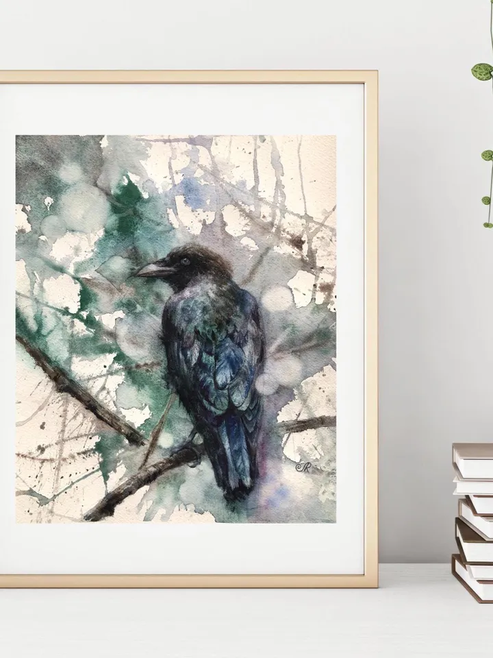 Crow Original Painting Raven Watercolor Painting Birds Wall Art