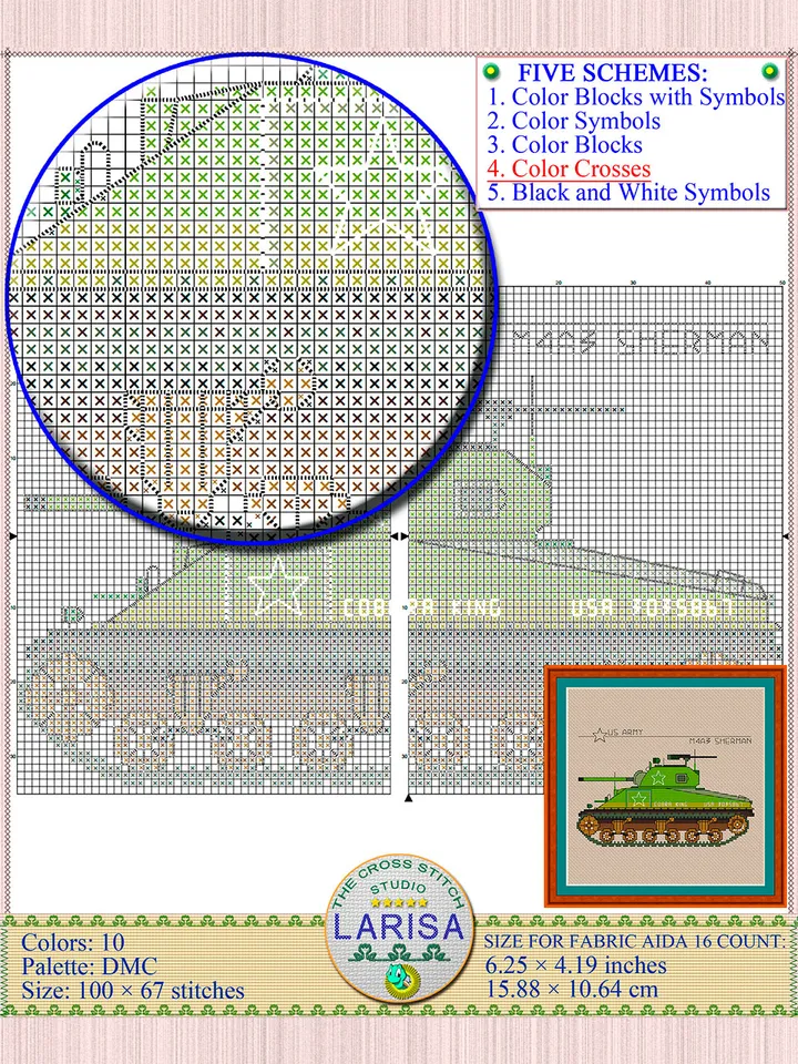 M4 Sherman Cross Stitch Pattern | Medium Tank Sherman Chart