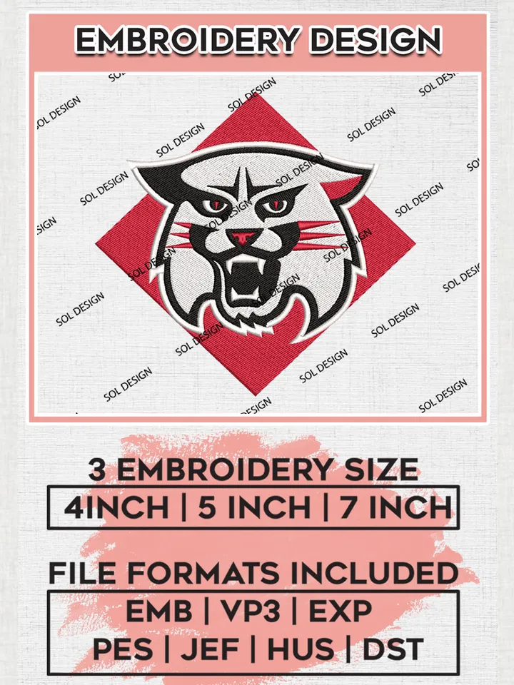 Davidson Wildcats Mascot Logo Machine Embroidery Design, NCAA Davidson Wildcats Embroidery Design Design files, NCAA Embroidery Designs, NCAA Machine Embroidery Designs, Digital Download