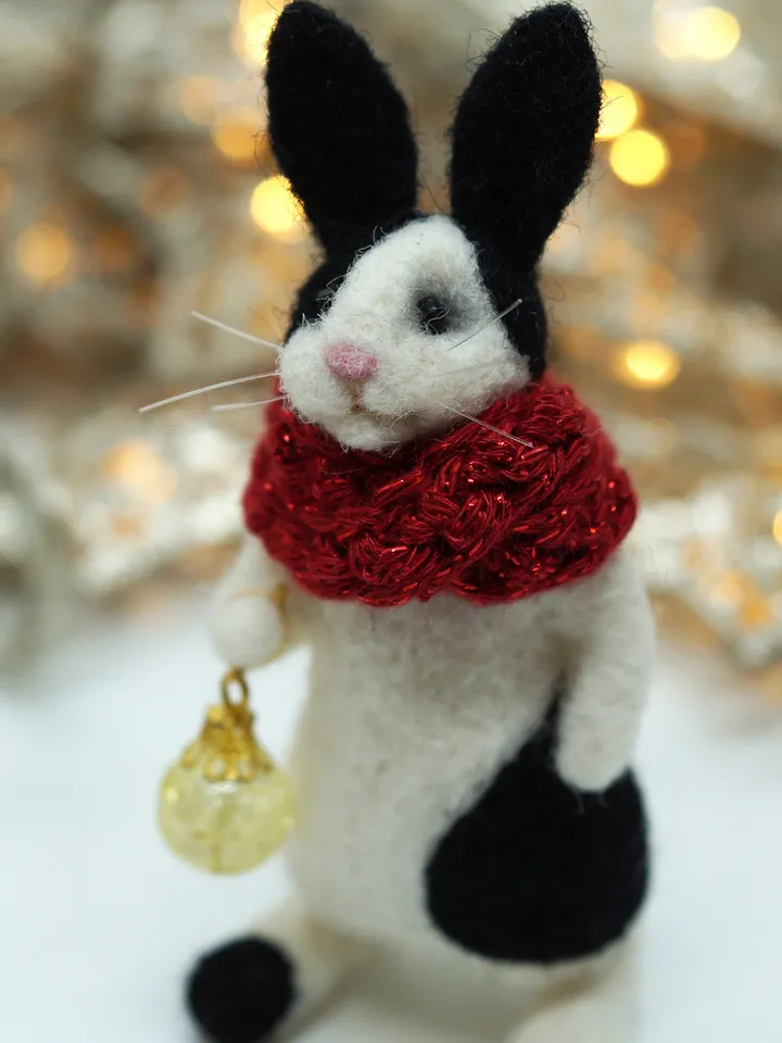 Oswald the rabbit, needle felted black and white rabbit, Christmas gift, made to order