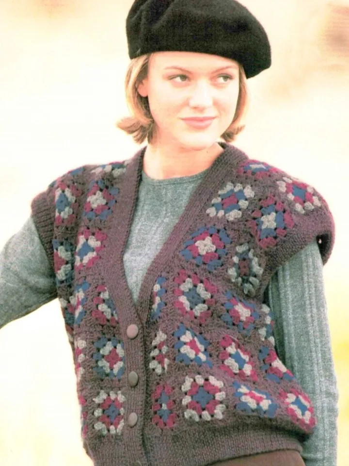 Crochet vest granny squares, waistcoat crochet granny, women vest crochet pdf