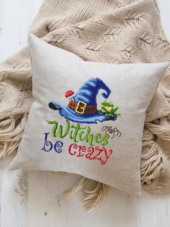 Witches be crazy cross stitch pattern download PDF Halloween witch cross stitch chart, Cute Halloween pattern digital PDF Witches decor #H47