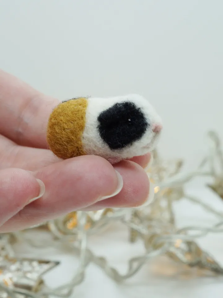 tiny needle felted guinea pig, tricolor guinea pig, miniature pet, made to order