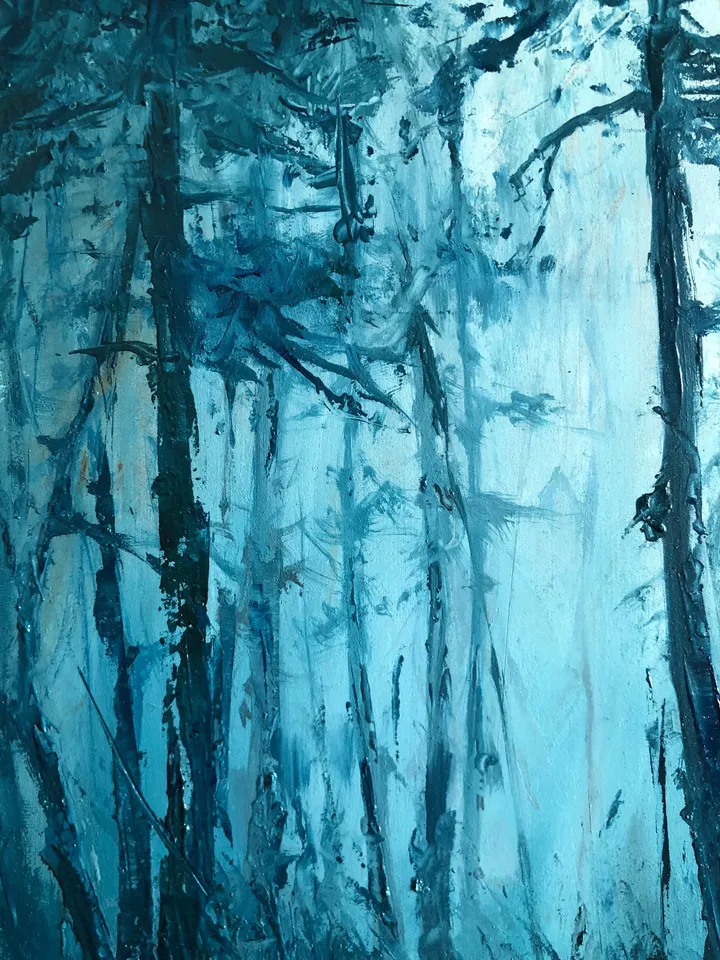 Forest Oil Original Small Painting Foggy Forest Painting Abstract Landscape Painting