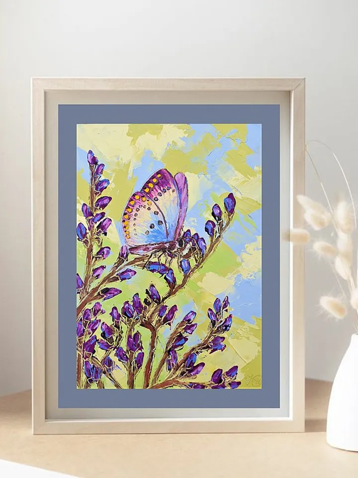 Lavender Painting Butterfly Original Art Floral Wall Art Flower Painting Small