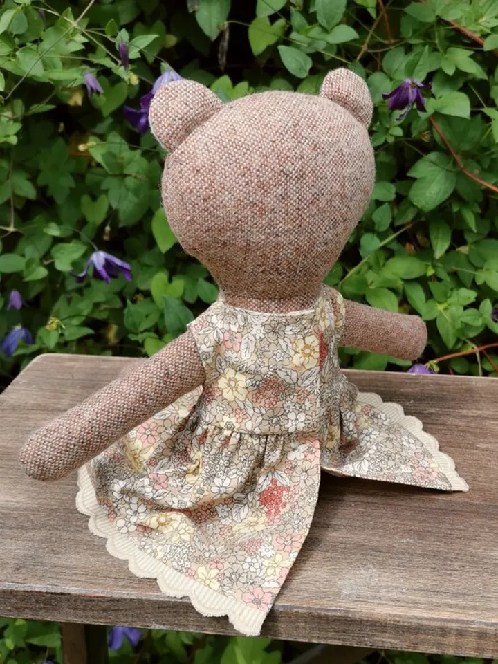 Brown bear girl, handmade plush toy, stuffed teddy bear doll, textile animal doll