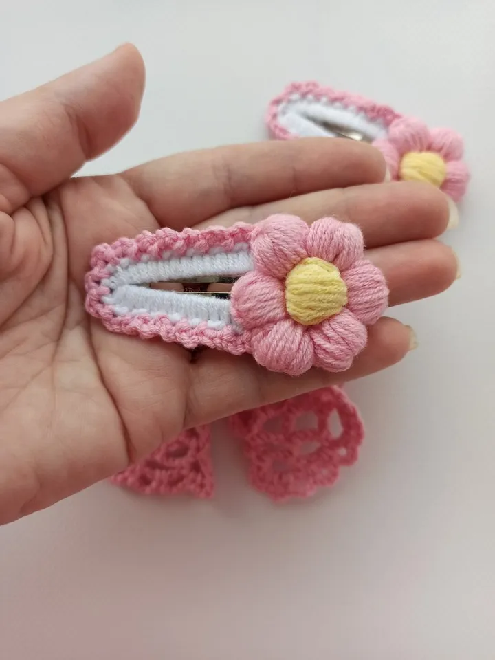 Crochet hairpin,set accessories for hair,crochet bow, holiday hairstyle, pink