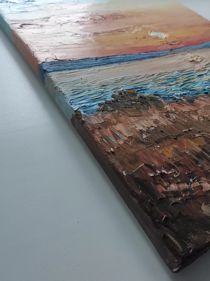 Oil painting on canvas landscape with sea